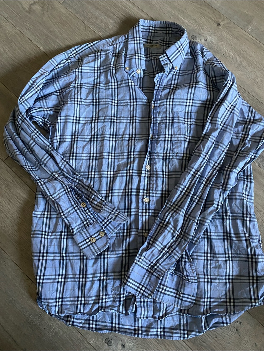 Burberry Blue Plaid Cotton Button-Down Shirt